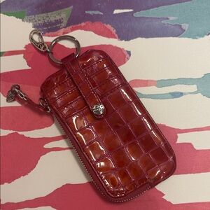 Brighton Glossy Croc-Embossed Keyring Phone Pouch - Red